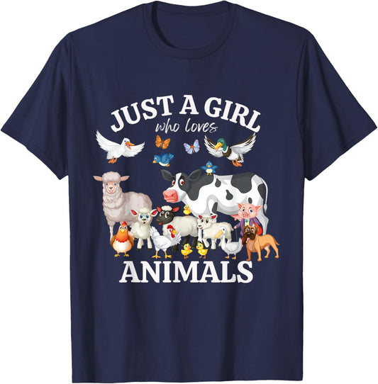 Just a Girl Who Loves Animals for Girls Who Love Animals T-Shirt - T-Shirt | Navy