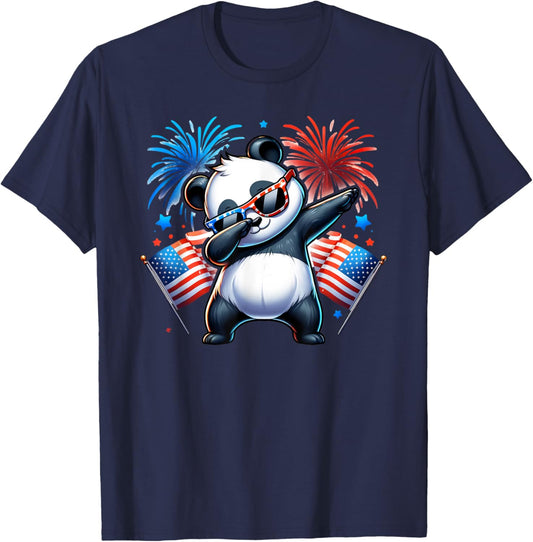 July 4th Dabbing Panda Fireworks USA Flag Patriotic Boy Girl T-Shirt - T-Shirt | Navy