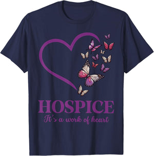 Hospice It's A Work Of Heart Butterfly Heart Hospice Worker T-Shirt - T-Shirt | Navy