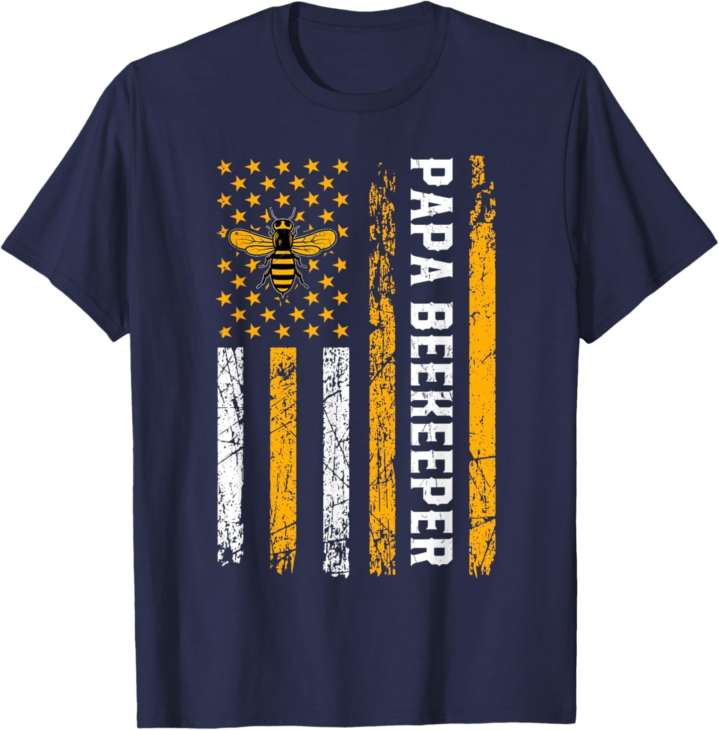 Papa Beekeeper - American Flag Bees Honey Apiarist Lover Dad T-Shirt - T-Shirt | Navy