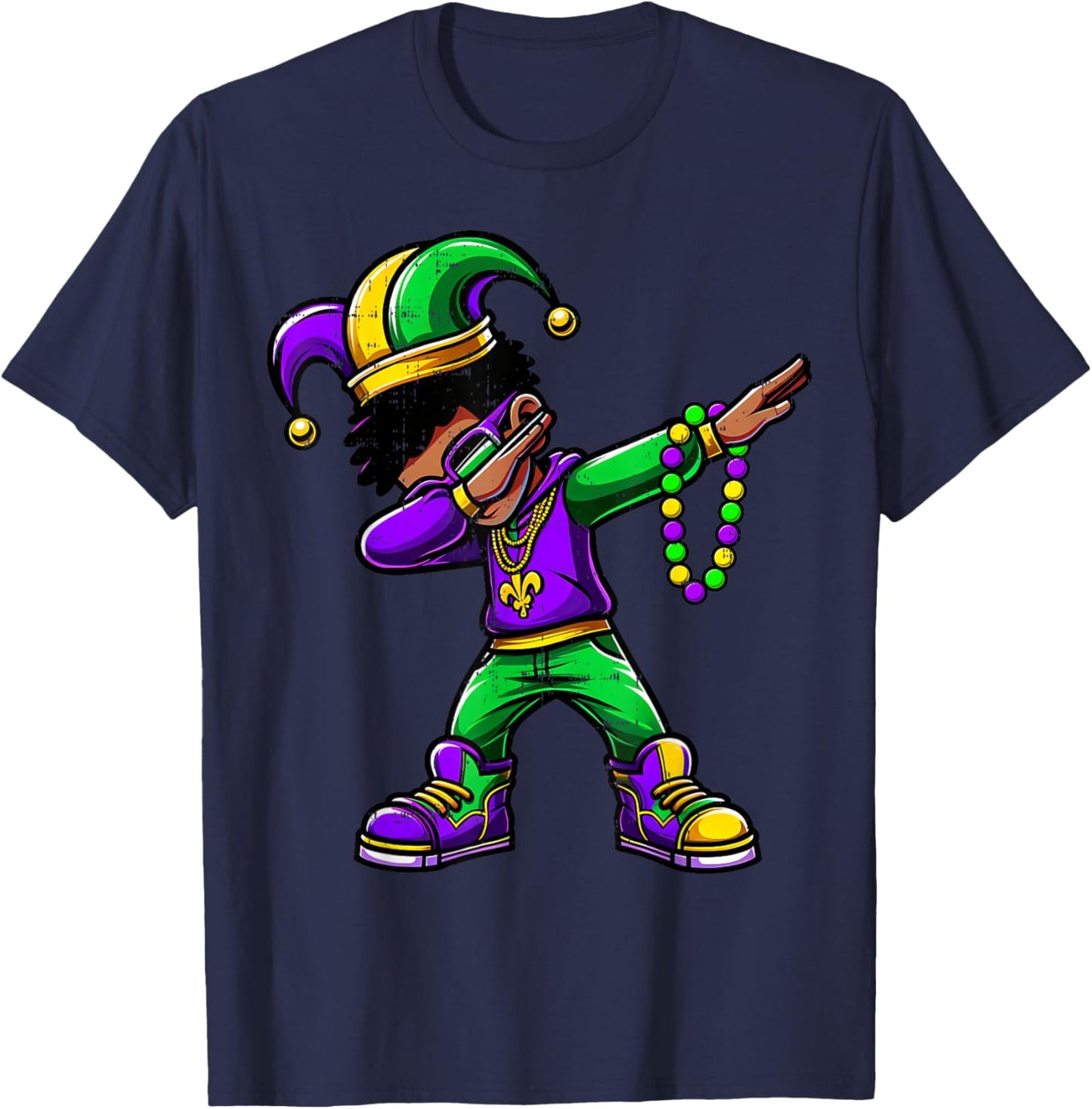 Funny Dabbing Mardi Gras For Black Boy Outfit Jester Hat Kid T-Shirt - T-Shirt | Navy