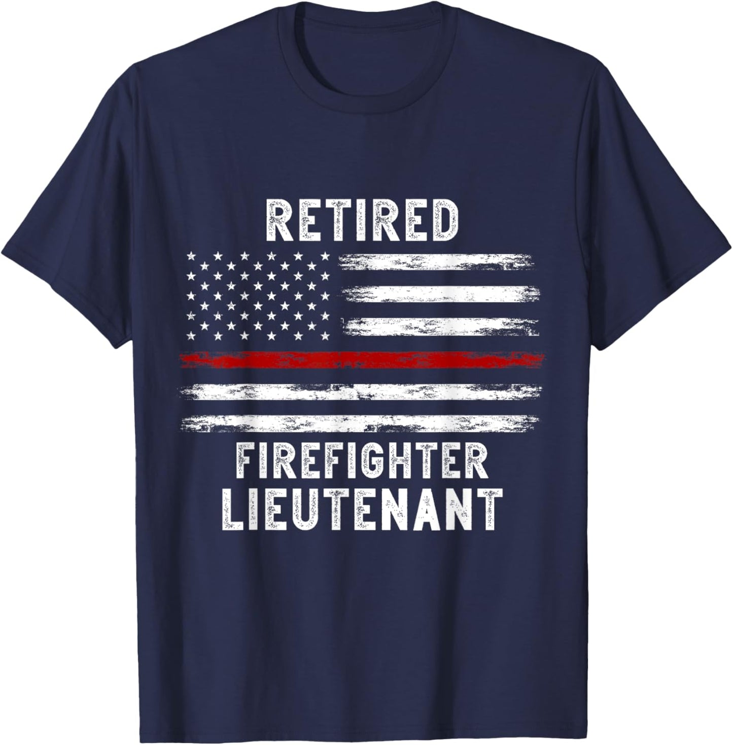 USA flag Retired Fire Lieutenant 2023 Firefighter Retirement T-Shirt - T-Shirt | Navy
