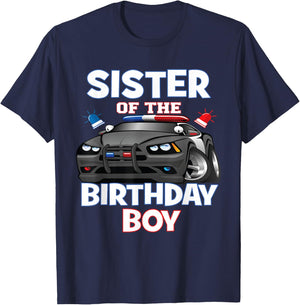 Sister Of The Birthday Boy Policeman Officer Party T-Shirt - T-Shirt | Navy