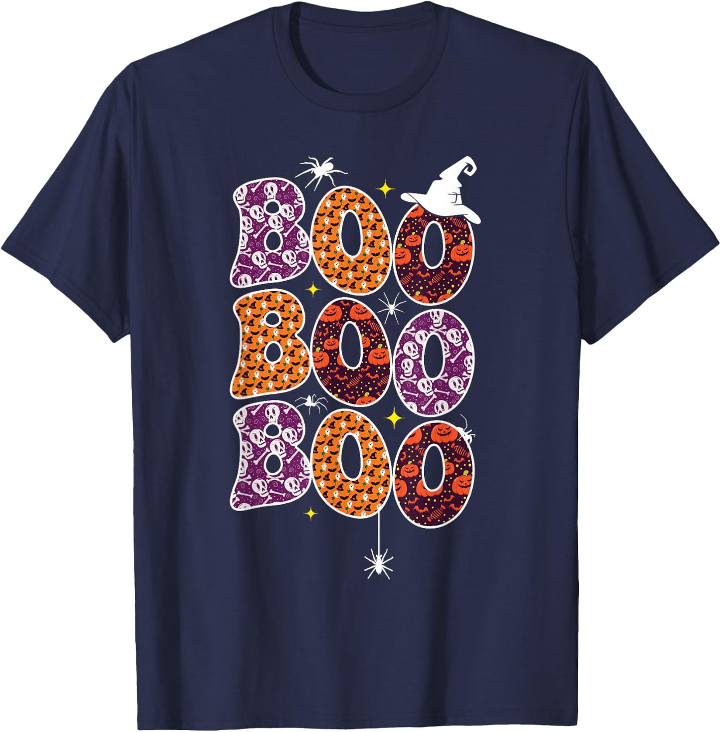 Boo With Spiders And Witch Hat Halloween Women Men T-Shirt - T-Shirt | Navy