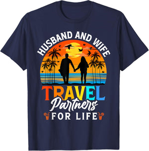 Husband And Wife Travel Partners For Life - Beach Traveling T-Shirt - T-Shirt | Navy