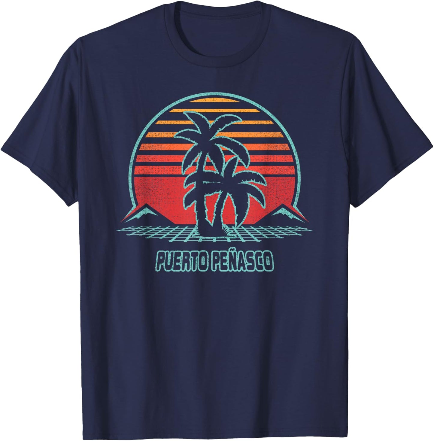 Puerto Penasco Retro Vintage 80s Style T-Shirt - T-Shirt | Navy