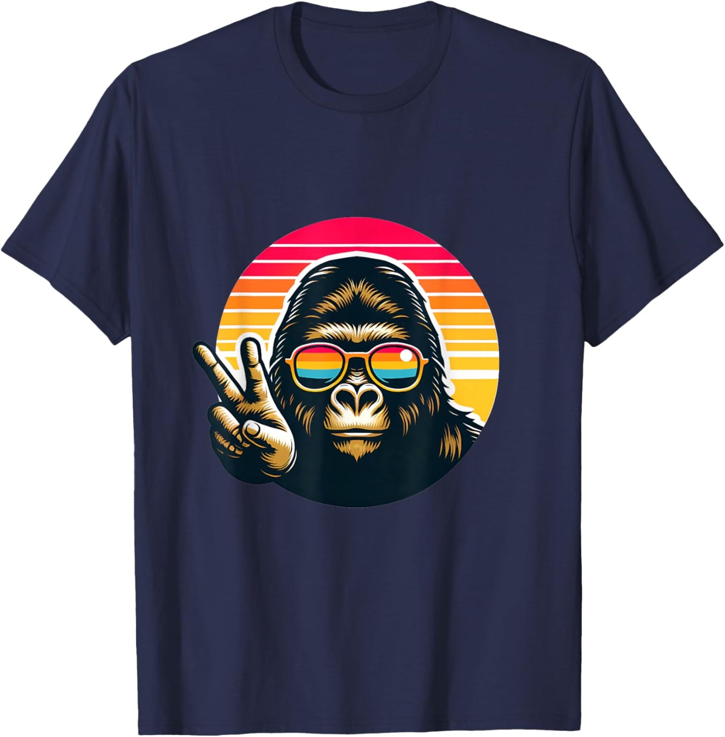Retro peace gorilla monkey with sunglasses meme T-Shirt - T-Shirt | Navy