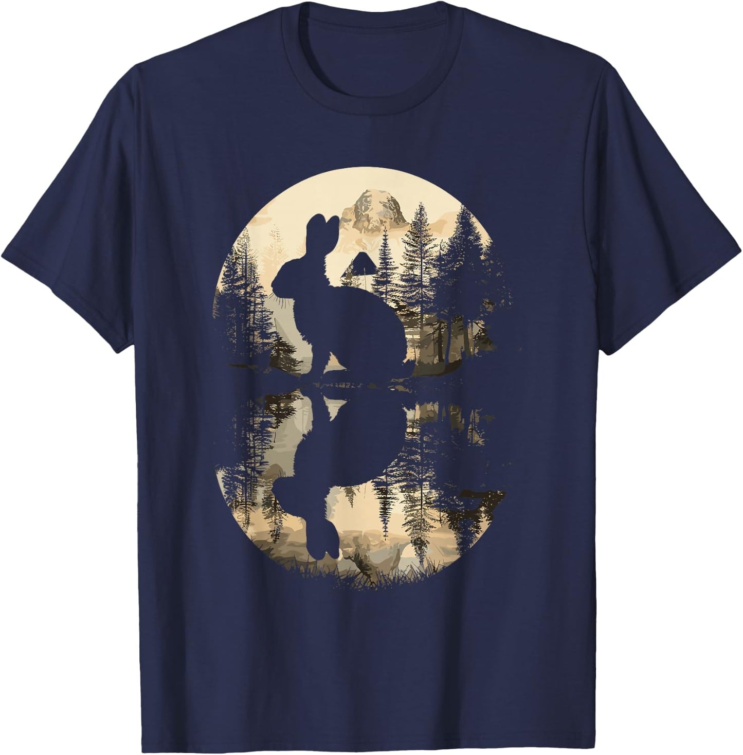 Rabbit Reflection Cute Bunny Nature Wildlife T-Shirt - T-Shirt | Navy