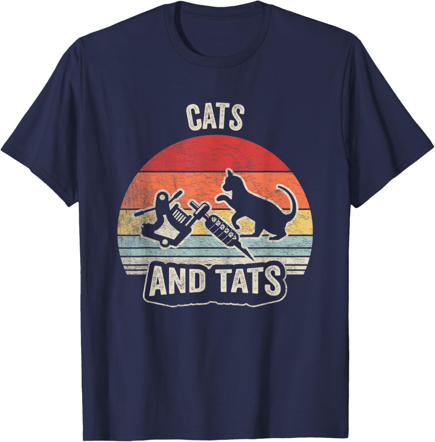 Vintage Cats and Tats Shirt Cat Tattoo Lover Cats & Tats T-Shirt - T-Shirt | Navy