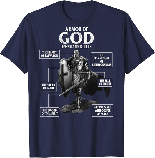 Armor of God Ephesians 6 10 18 Bible Verse (on back) T-Shirt - T-Shirt | Navy