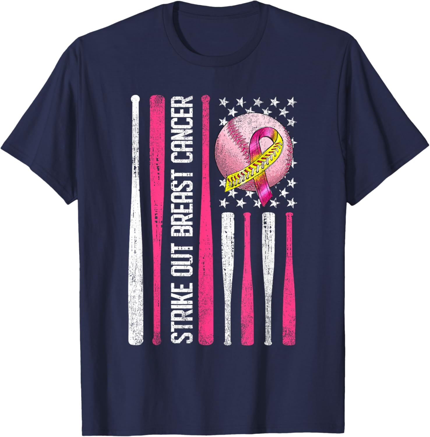 Strike Out Breast Cancer Softball Fight Awareness Men T-Shirt - T-Shirt | Navy