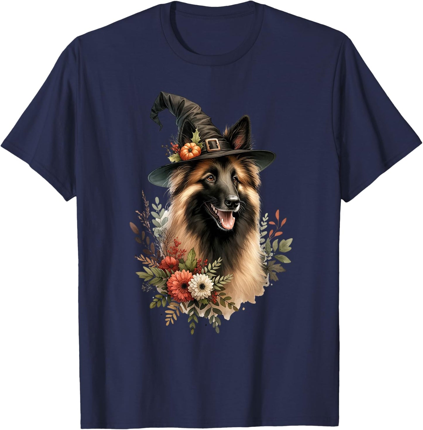Belgian Tervuren Dog Halloween Watercolor Artwork T-Shirt - T-Shirt | Navy