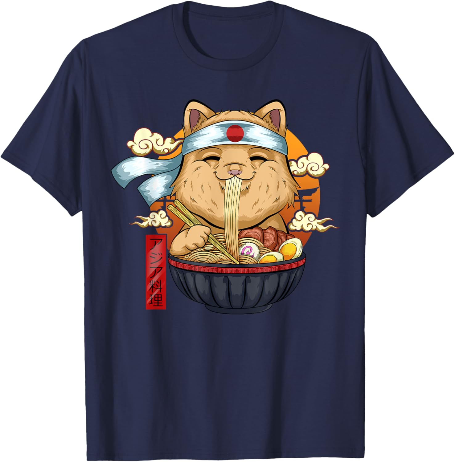 Ramen Shirt Cat Kawaii Cute Japanese Anime Cats Women Girls T-Shirt - T-Shirt | Navy
