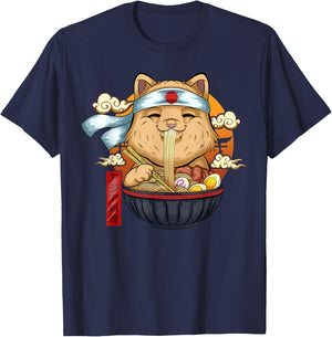 Ramen Shirt Cat Kawaii Cute Japanese Anime Cats Women Girls T-Shirt - T-Shirt | Navy