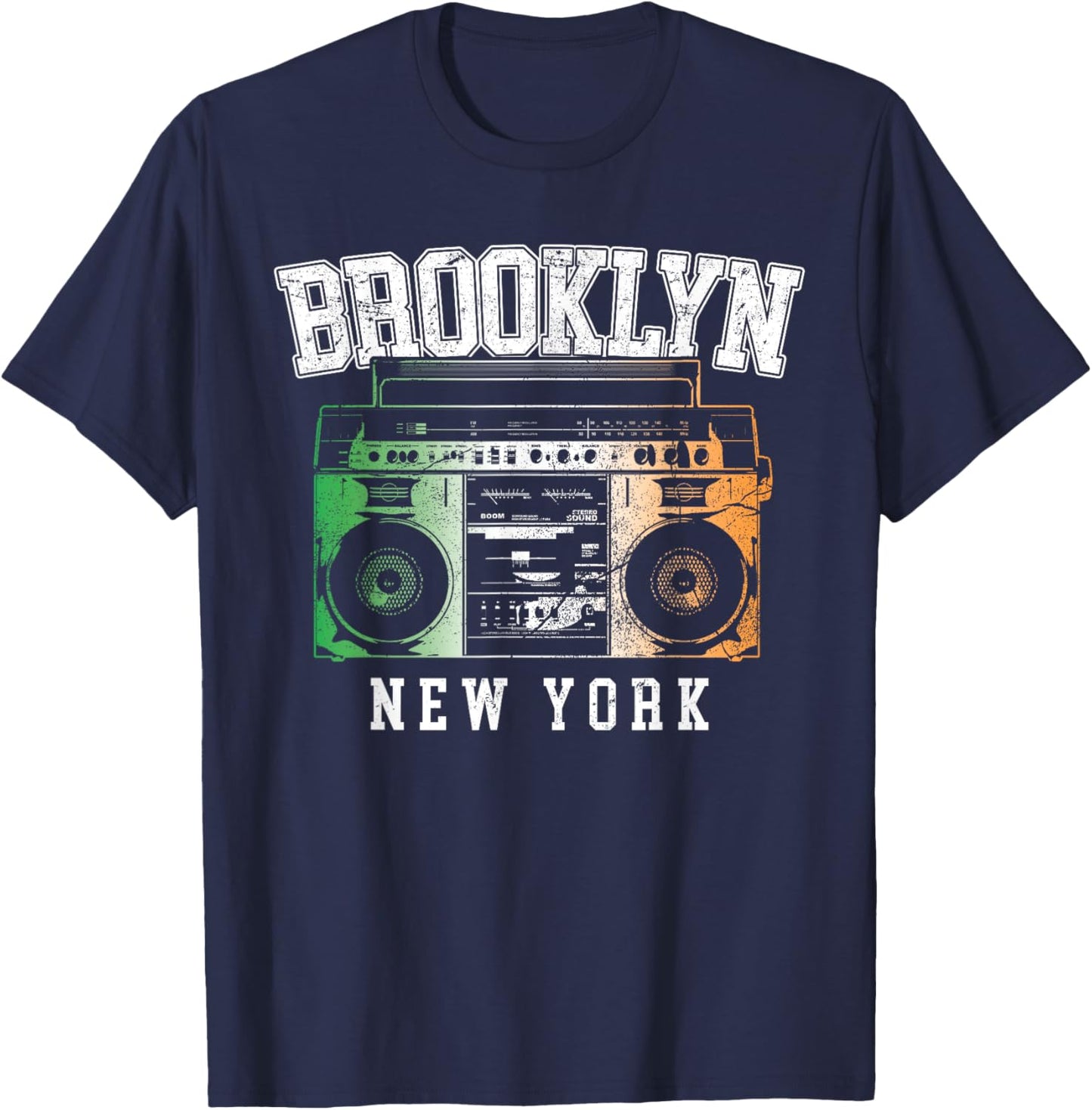Brooklyn NYC - New York City Irish Flag Boombox T-Shirt - T-Shirt | Navy