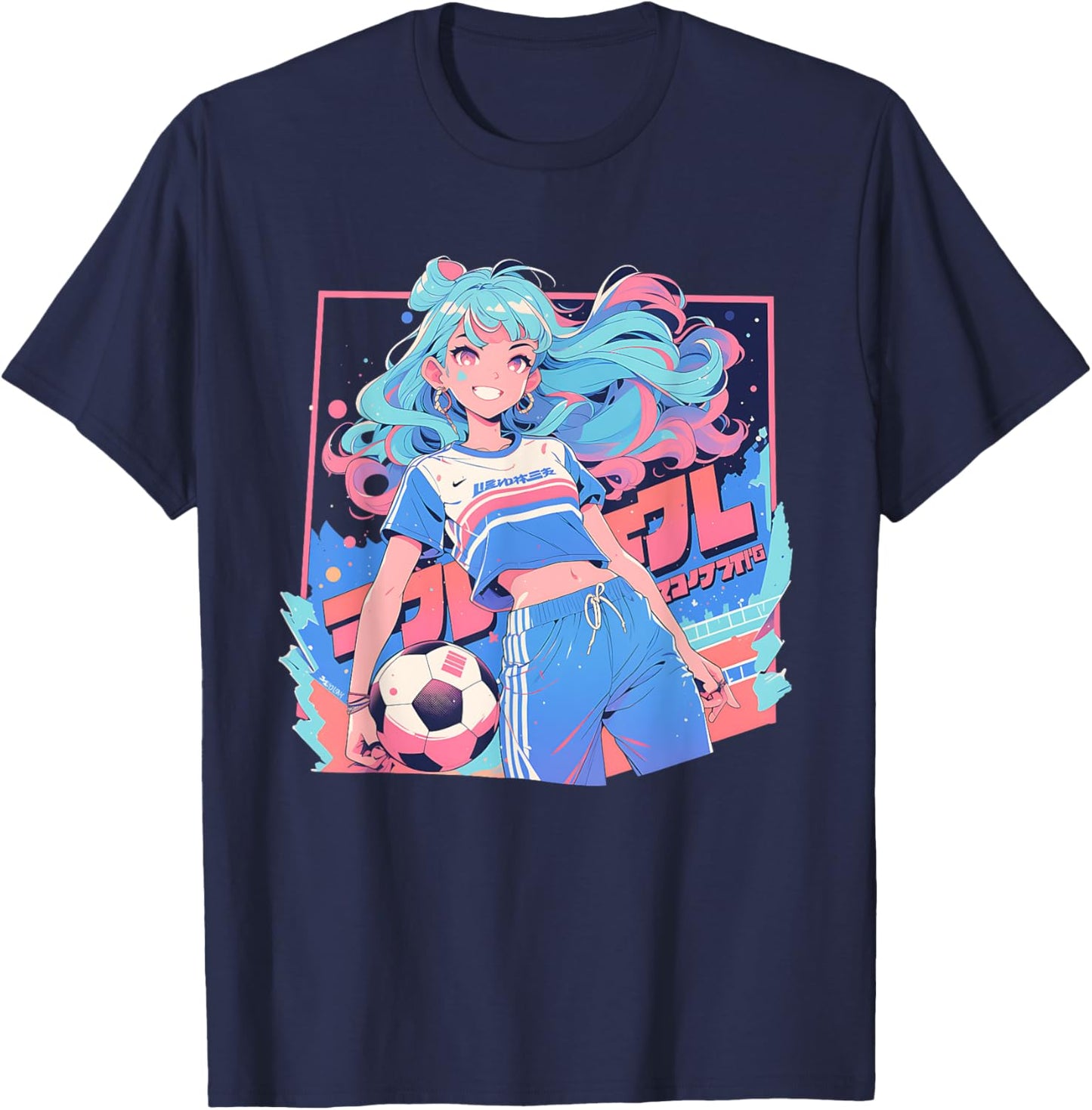 Soccer Girl in funny Pastel japan Anime Aesthetic japanese T-Shirt - T-Shirt | Navy