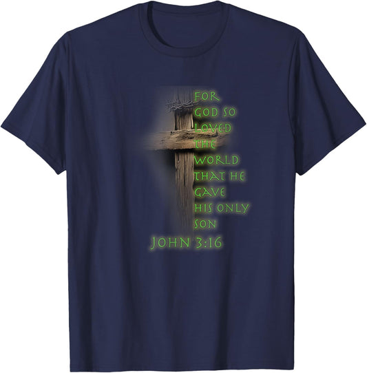Faith Christian Cross Bible John 3:16 Reflection 0FWDEE T-Shirt - T-Shirt | Navy