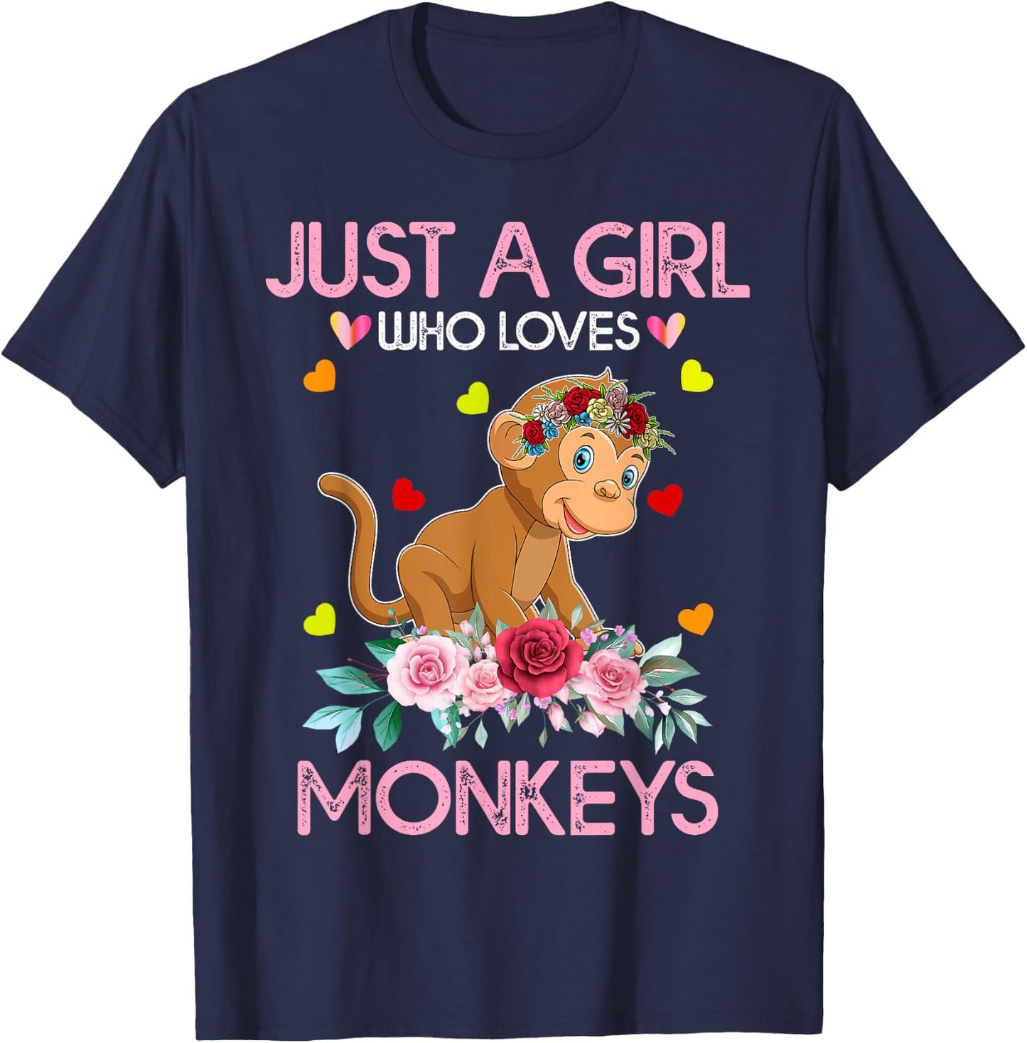 Monkey Kids Just A Girl Who Loves Monkeys T-Shirt - T-Shirt | Navy