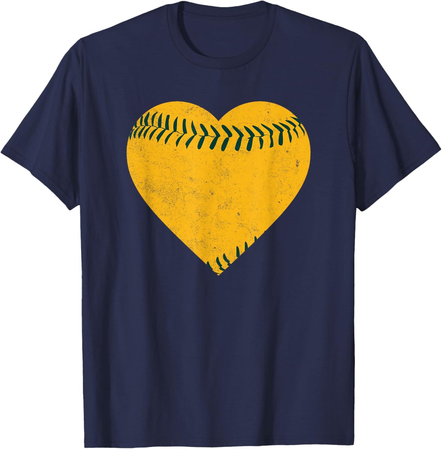 Vintage Gold and Green Baseball Heart T-Shirt - T-Shirt | Navy