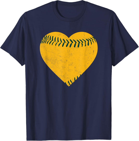 Vintage Gold and Green Baseball Heart T-Shirt - T-Shirt | Navy