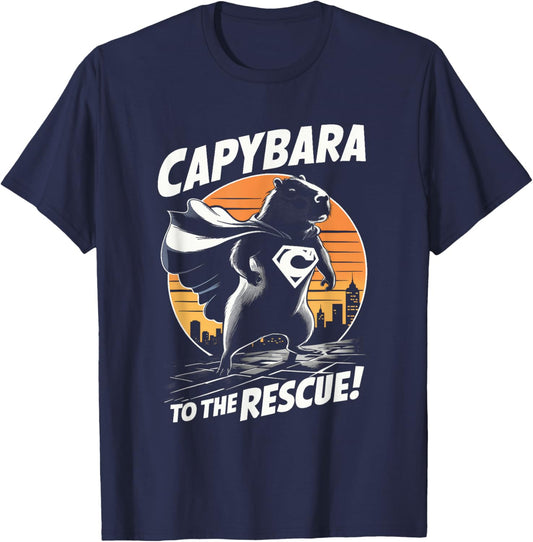 Capybara Superhero Shirt – Fun Comic Book Style Apparel T-Shirt - T-Shirt | Navy