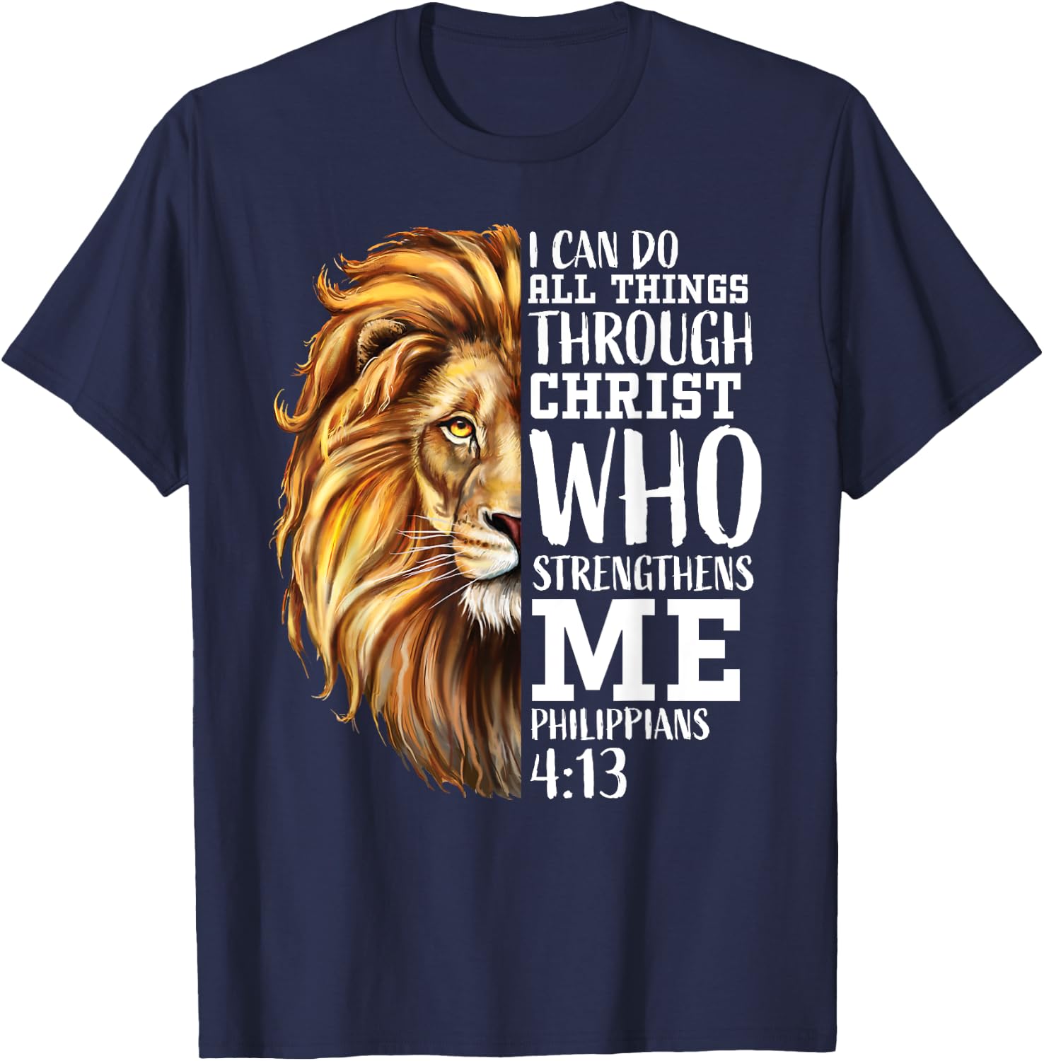 Christian Bible Verse Sayings Religious Gifts Him Lion Judah T-Shirt - T-Shirt | Navy