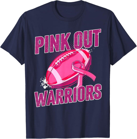 Warriors Pink Out Football Tackle Breast Cancer T-Shirt - T-Shirt | Navy