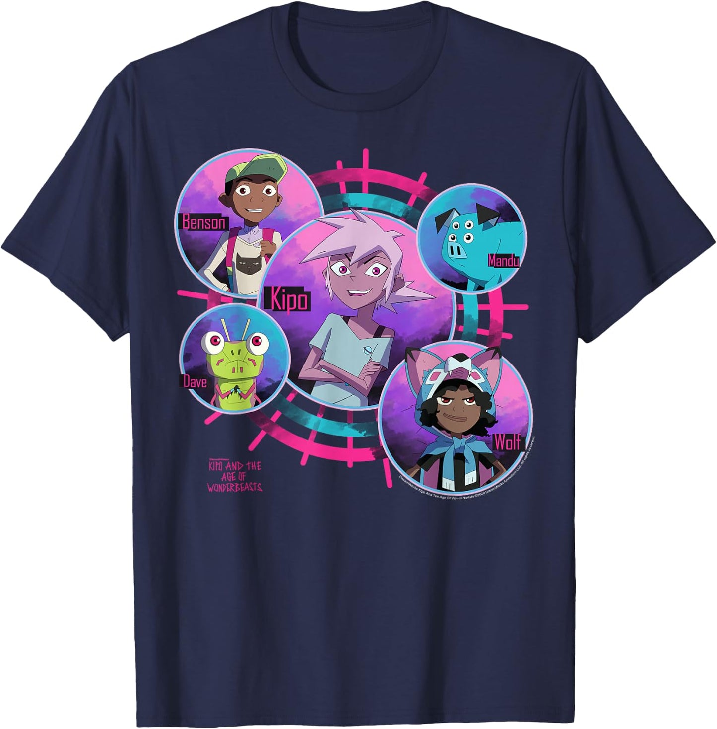 Kipo And The Age Of Wonderbeasts Group Shot Circles T-Shirt - T-Shirt | Navy