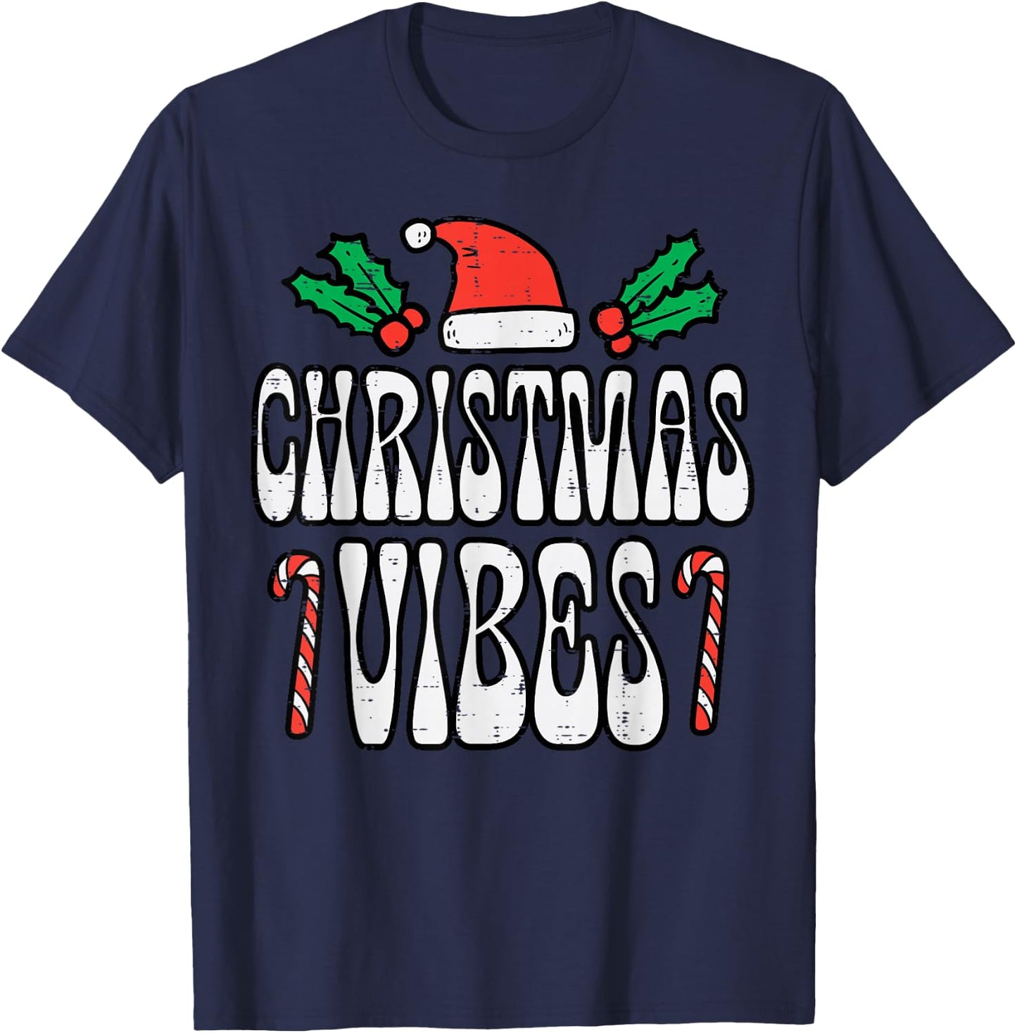 Christmas Vibes Retro Vintage Groovy Xmas Men Women Kids T-Shirt - T-Shirt | Navy