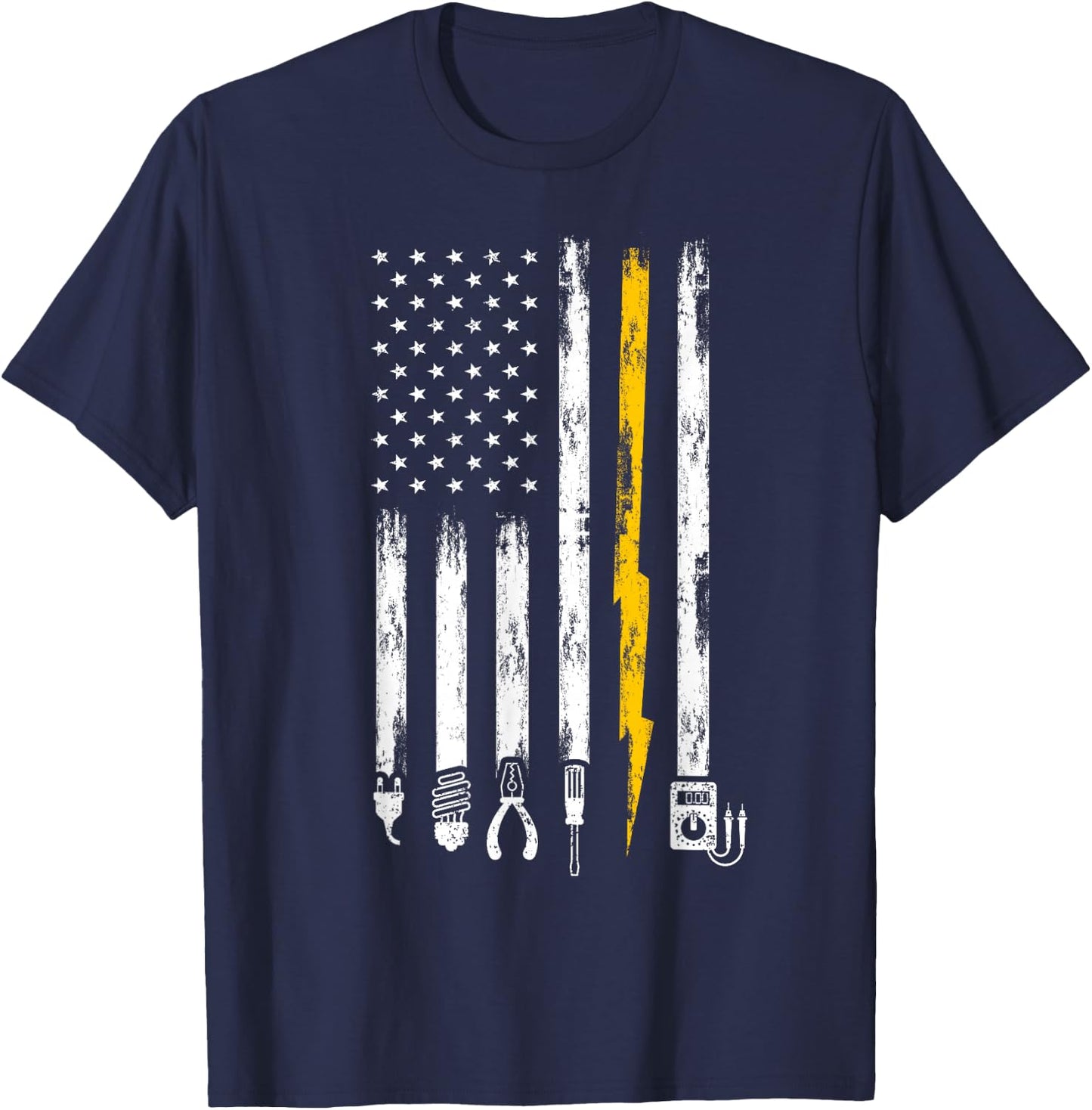Electrician US Flag Tools for Electricians T-Shirt - T-Shirt | Navy