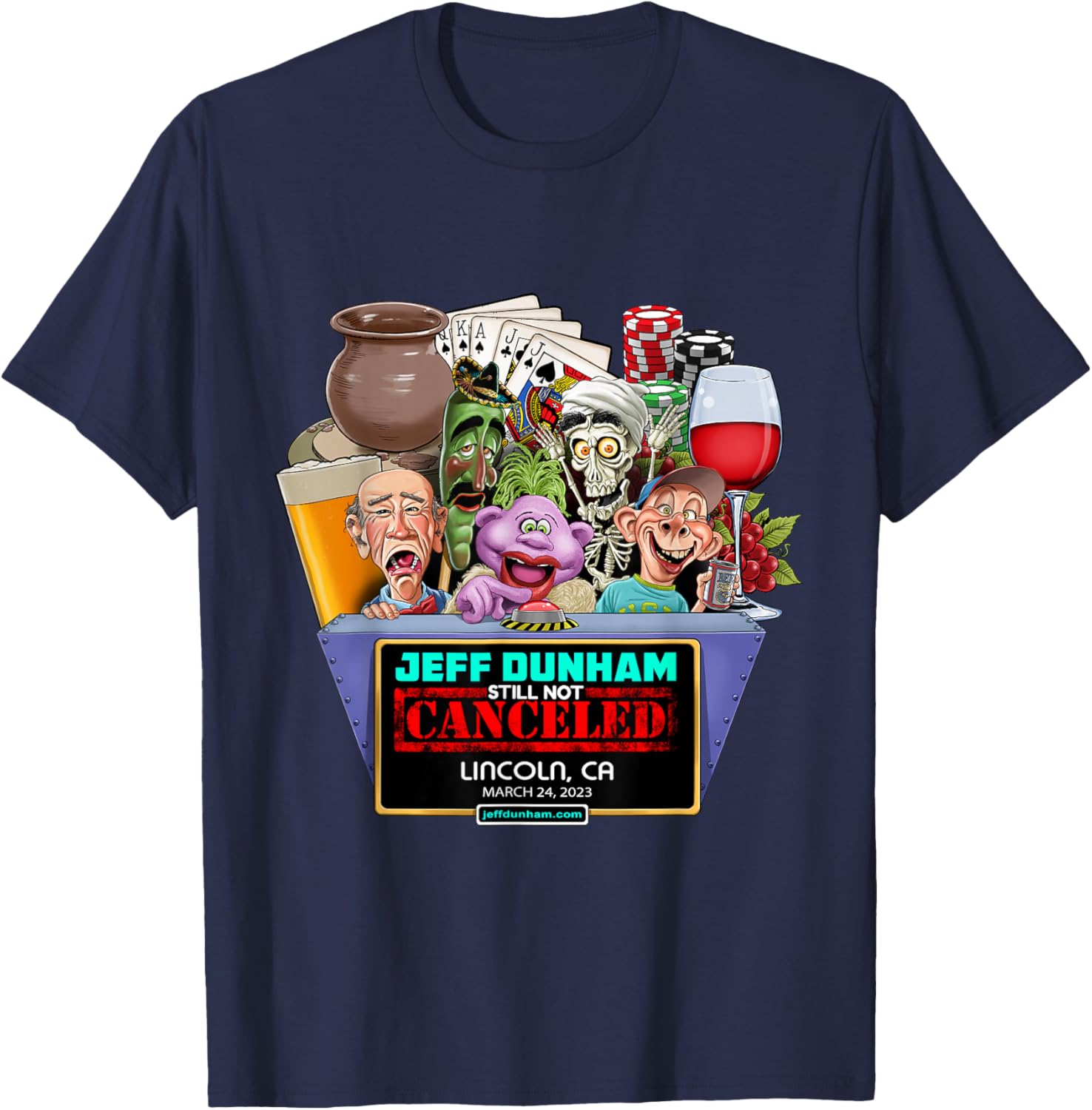 Jeff Dunham Lincoln, CA (2023) T-Shirt - T-Shirt | Navy