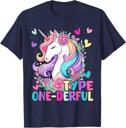 Type One-Derful Unicorn Funny Diabetic Type 1 Diabetes T1D T-Shirt - T-Shirt | Navy
