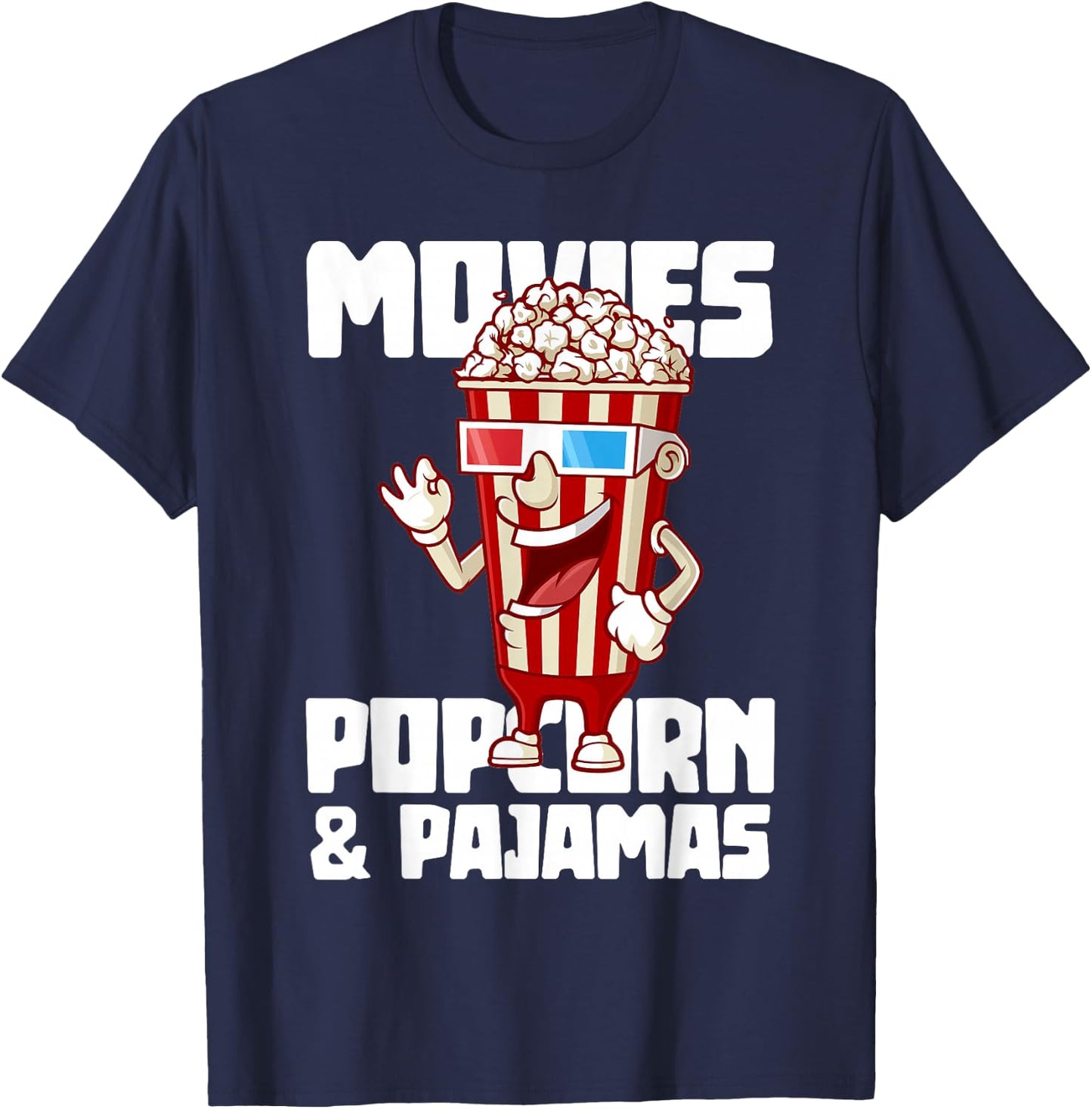 Movies Popcorn And Pajamas Popcorn T-Shirt - T-Shirt | Navy