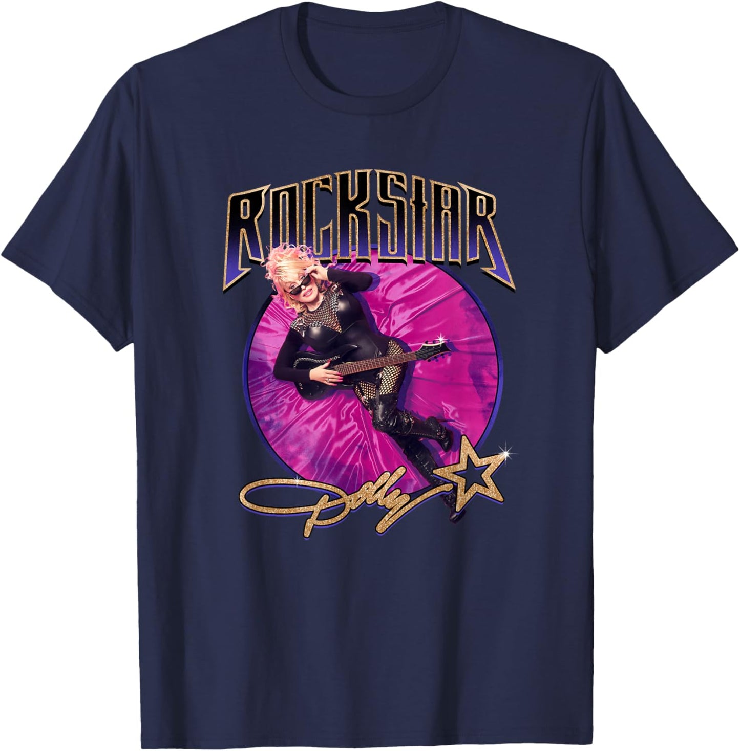 Dolly Parton Pink Velvet Rockstar T-Shirt - T-Shirt | Navy
