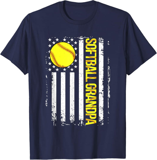 Softball Grandpa American Flag Vintage ic Game Day T-Shirt - T-Shirt | Navy