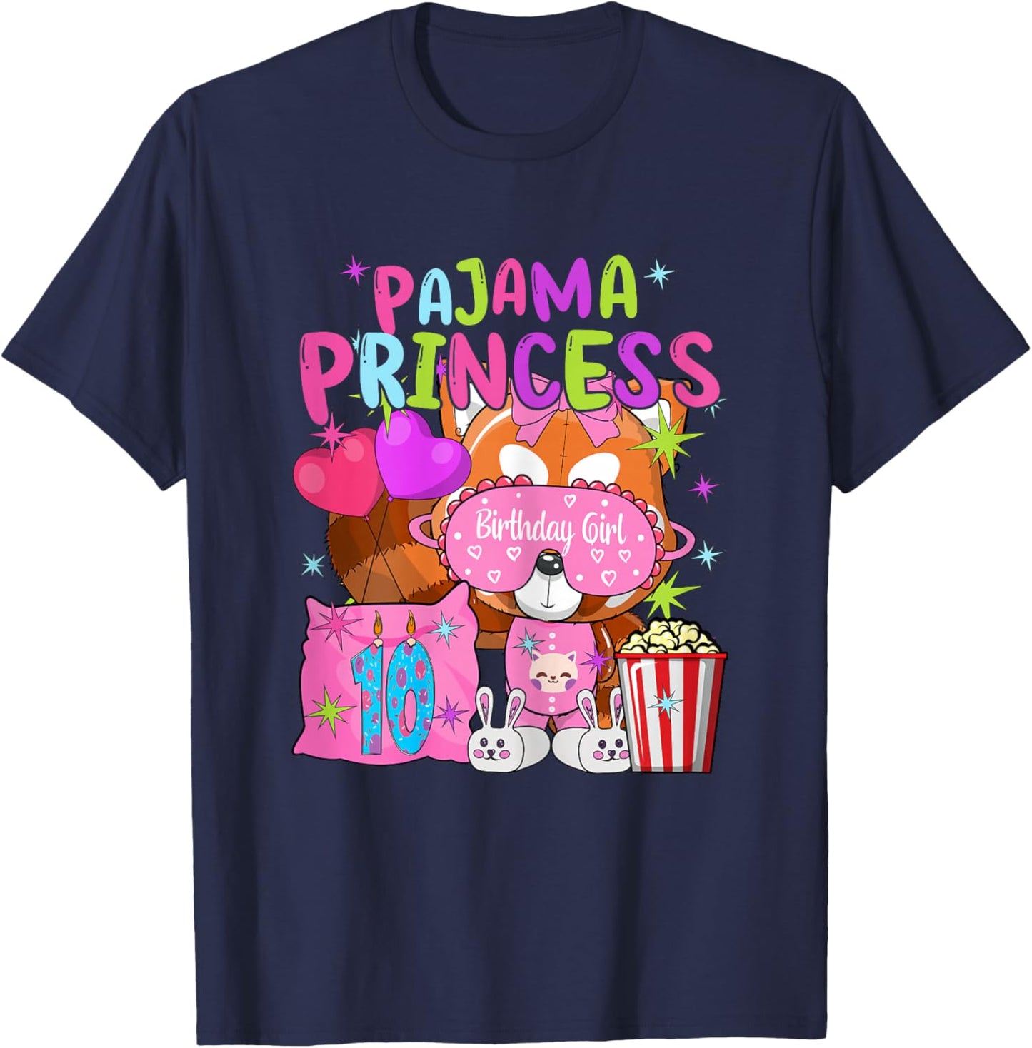 10th Birthday Pajama Party Theme 10 Years Old Birthday Girl T-Shirt - T-Shirt | Navy