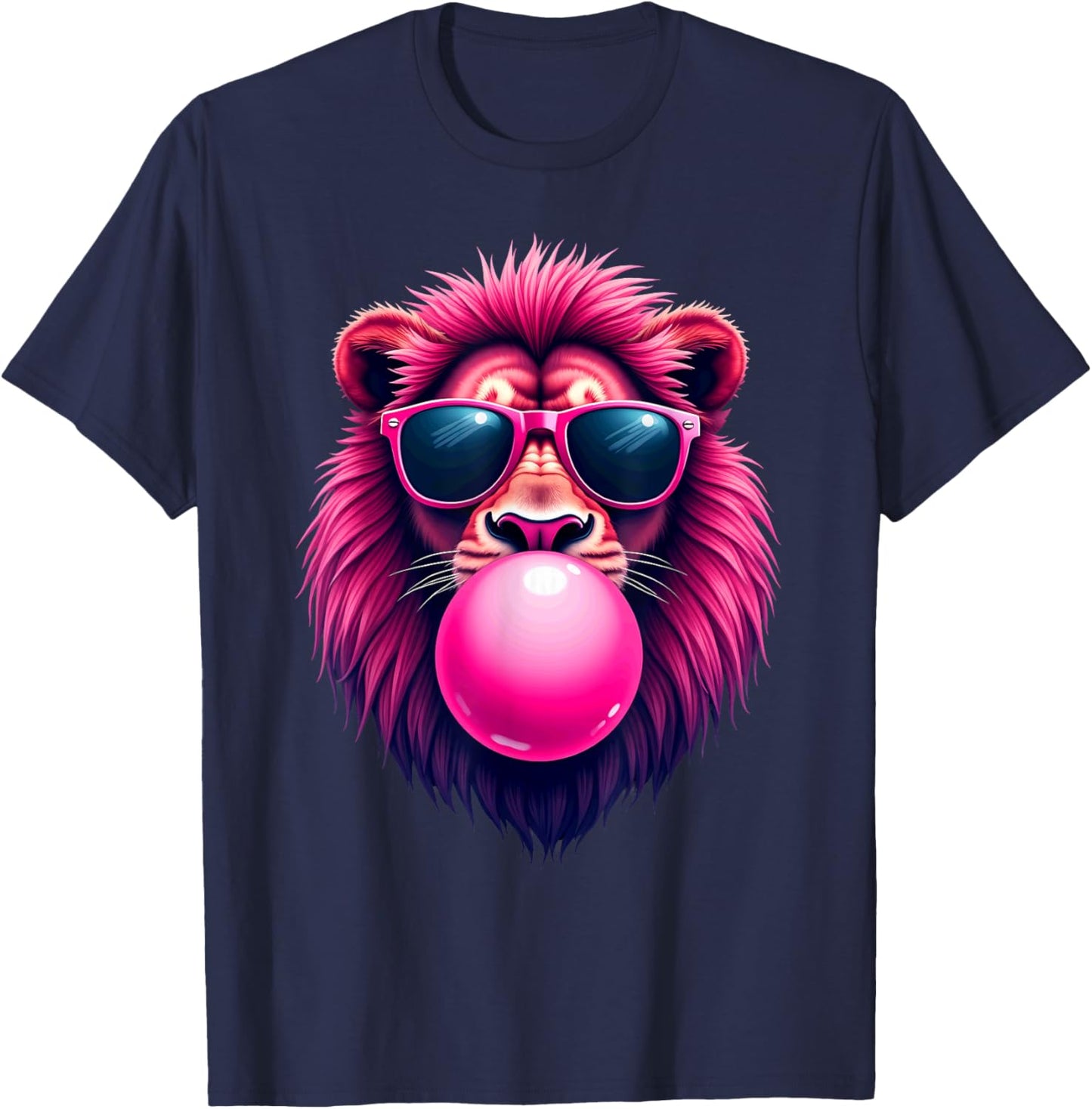 Pink Lion Blowing Bubble Gum T-Shirt - T-Shirt | Navy