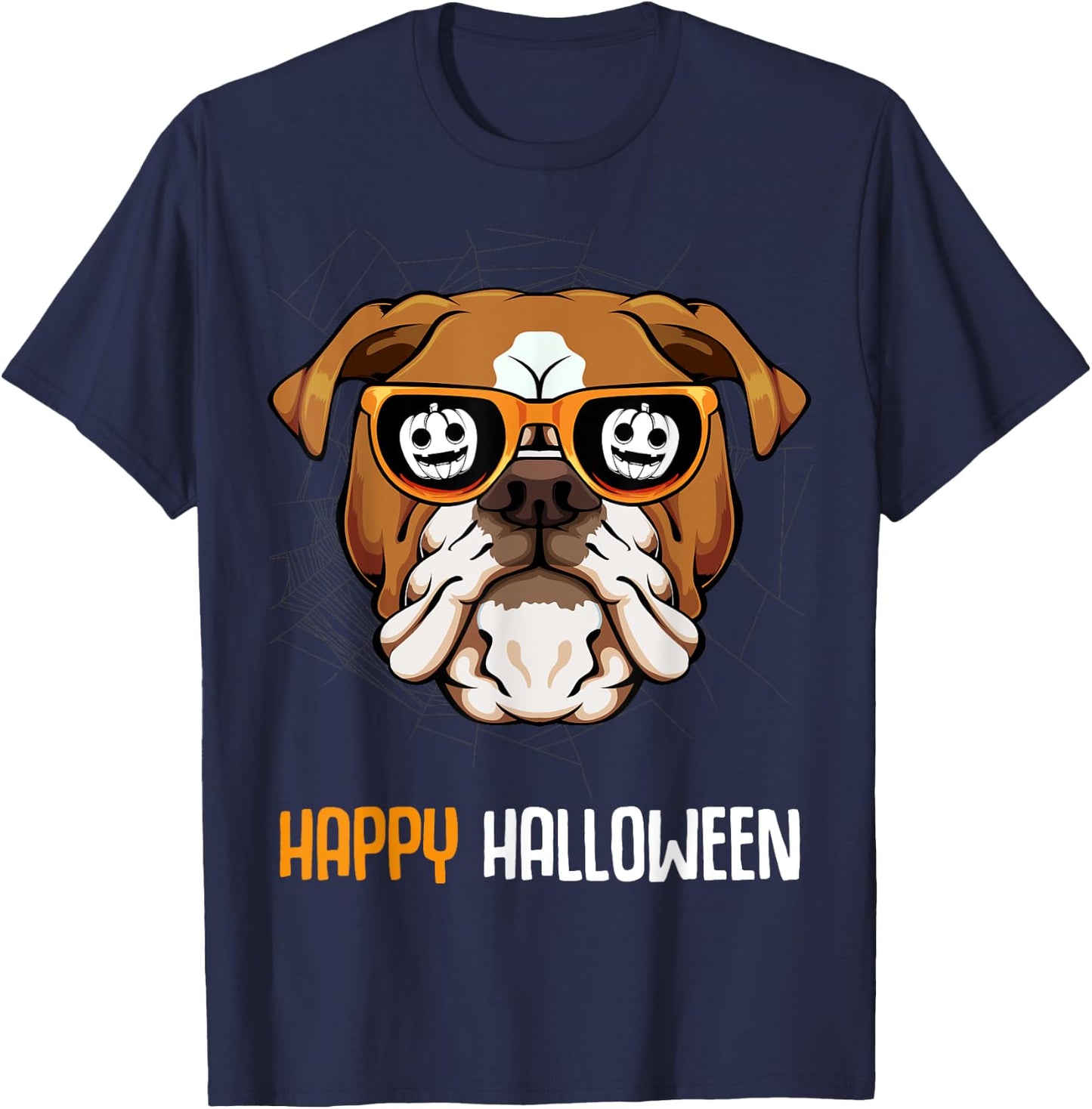 English Bulldog In Sunglasses Lazy Halloween Costume Dog Men Women Kids T-Shirt - T-Shirt | Navy