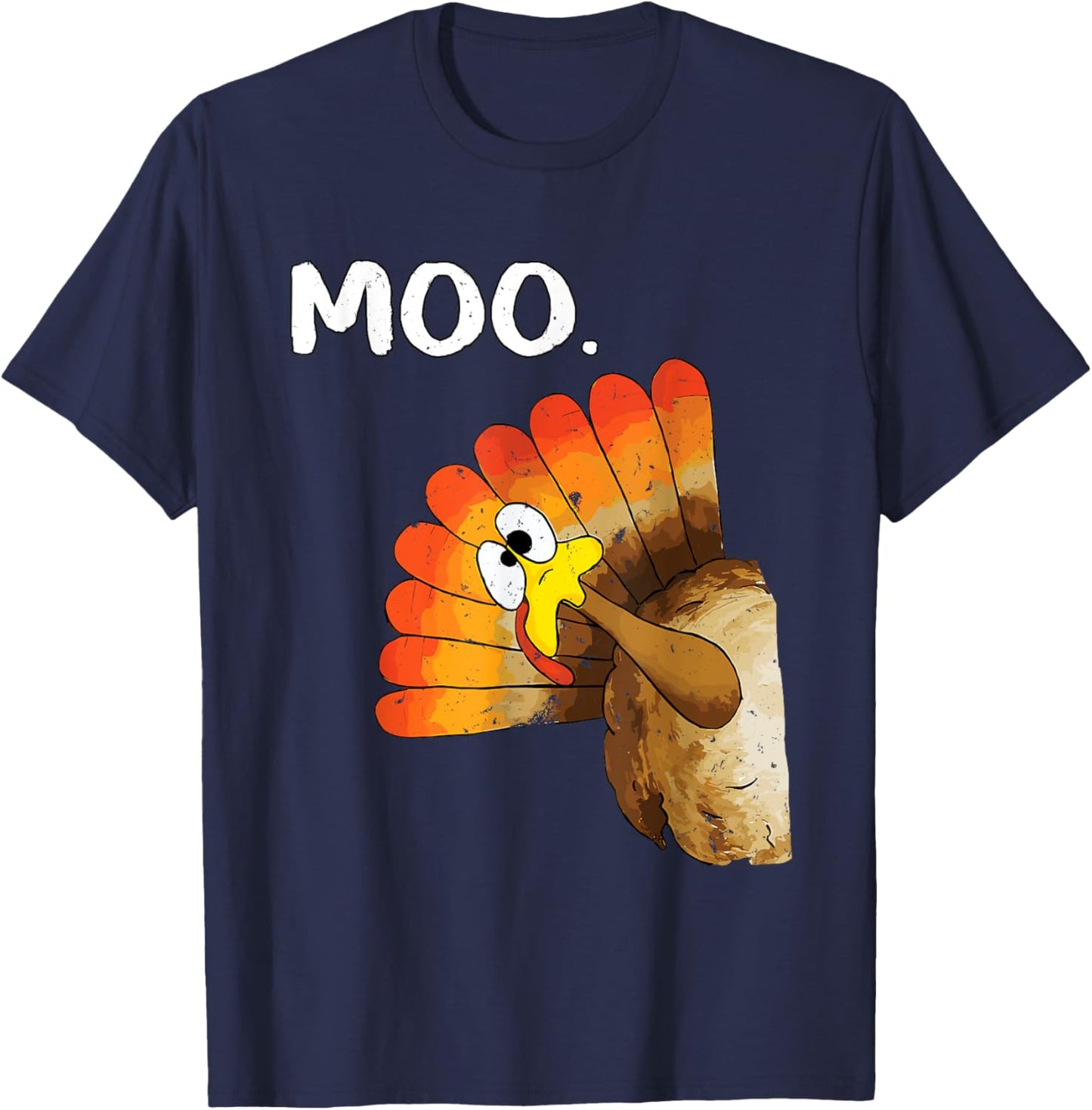 Turkey Moo Funny Thanksgiving T-Shirt - T-Shirt | Navy