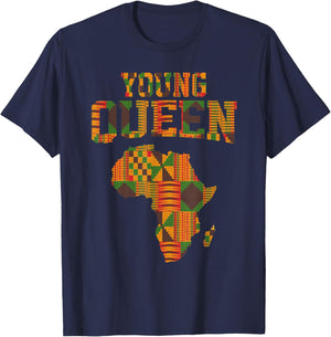 African Queen Art For Girls Women African Print Kente Cloth T-Shirt - T-Shirt | Navy