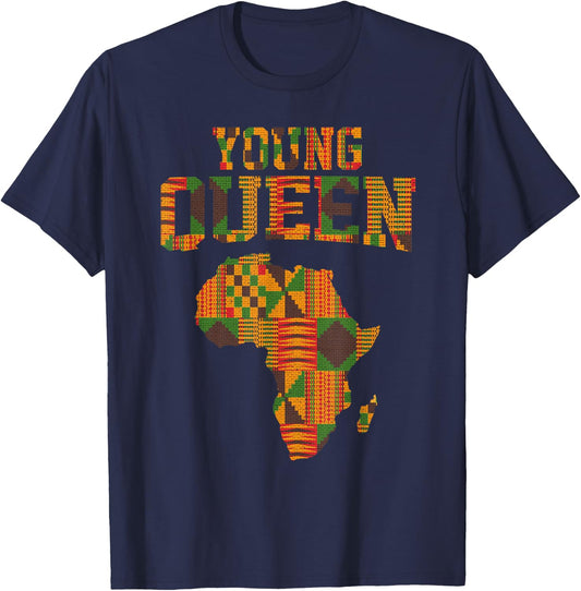 African Queen Art For Girls Women African Print Kente Cloth T-Shirt - T-Shirt | Navy