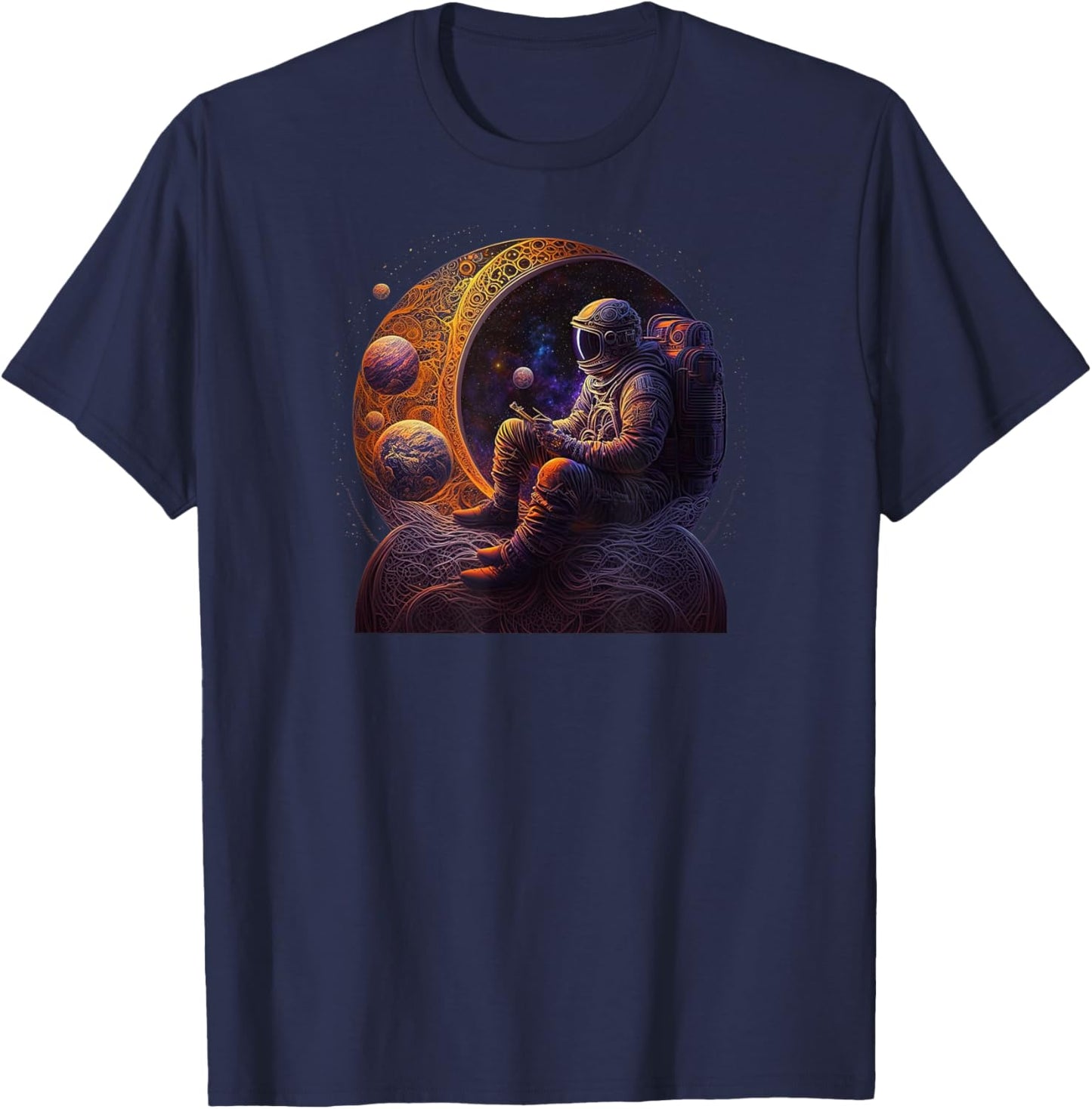 Meditating Astronaut Planets Meditation Astral Travel T-Shirt - T-Shirt | Navy