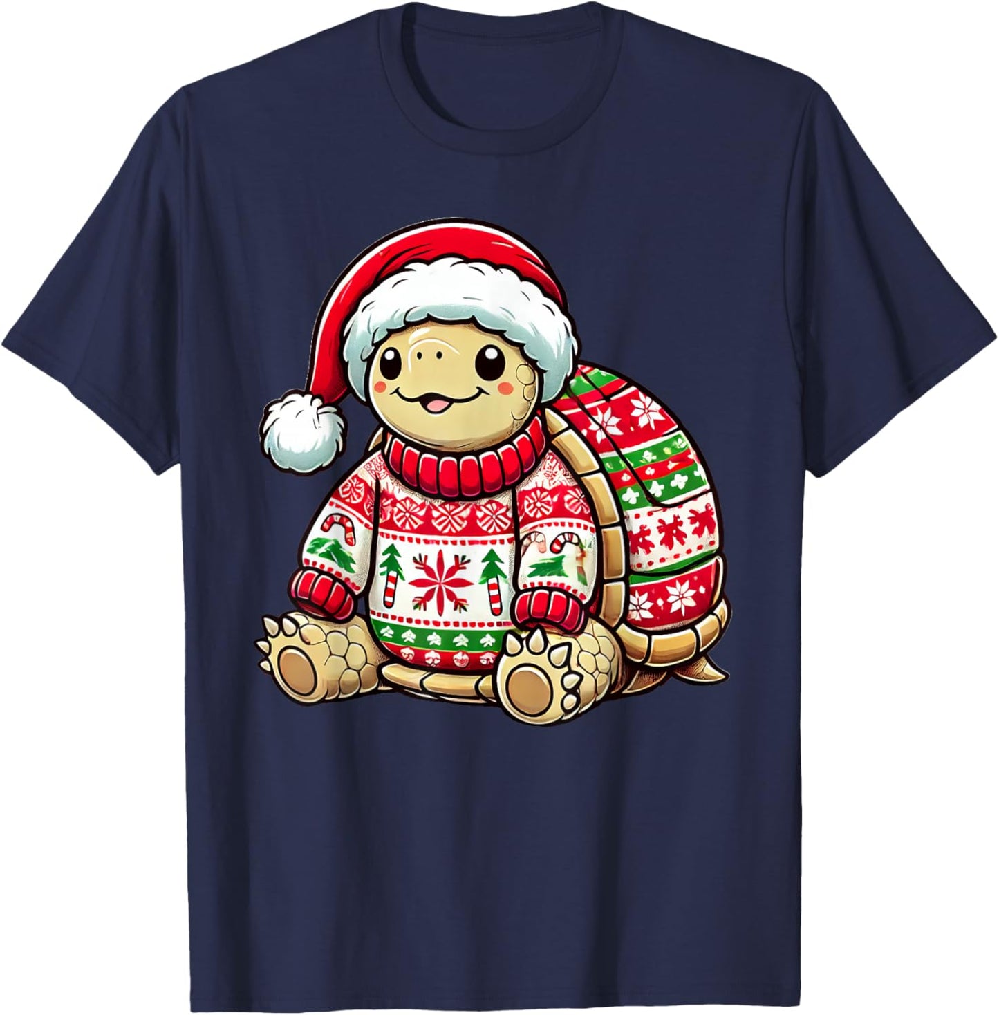Turtle Ugly Sweater Santa Hat Christmas T-Shirt - T-Shirt | Navy