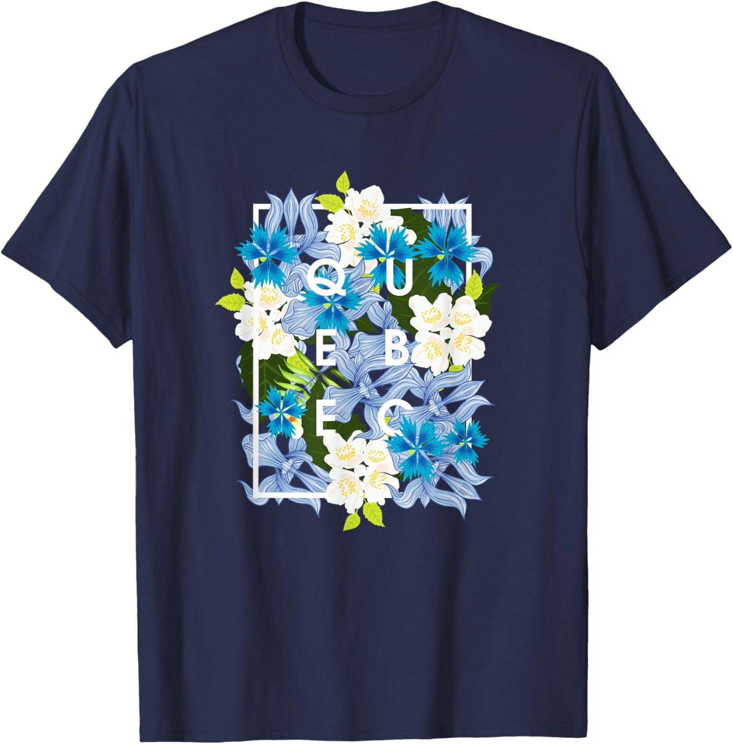 Flowers of Quebec Word Art - Quebecois Pride T-Shirt - T-Shirt | Navy