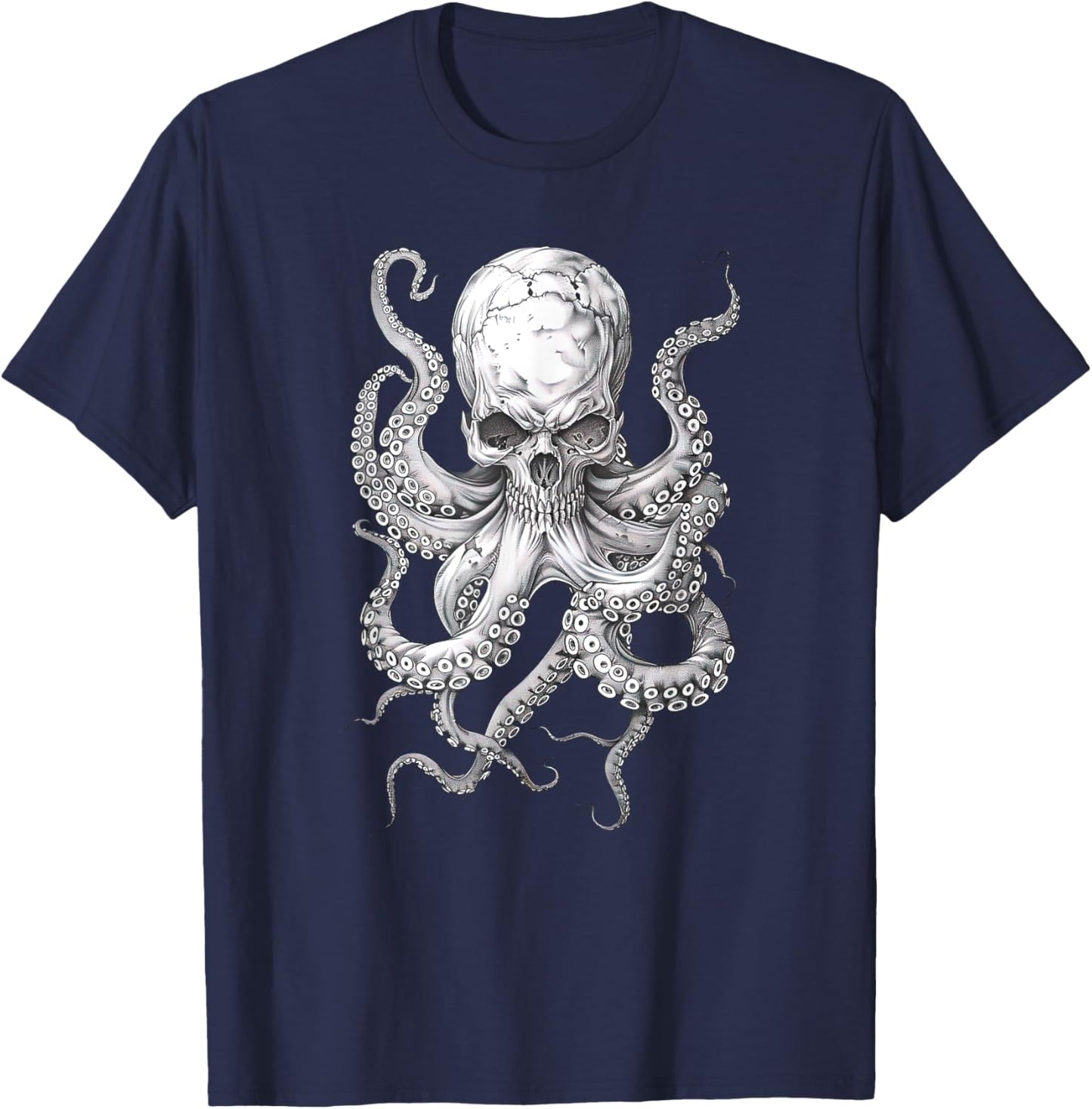 Vintage Skull Octopus Kraken Ocean Monster Goth Grunge Art T-Shirt - T-Shirt | Navy