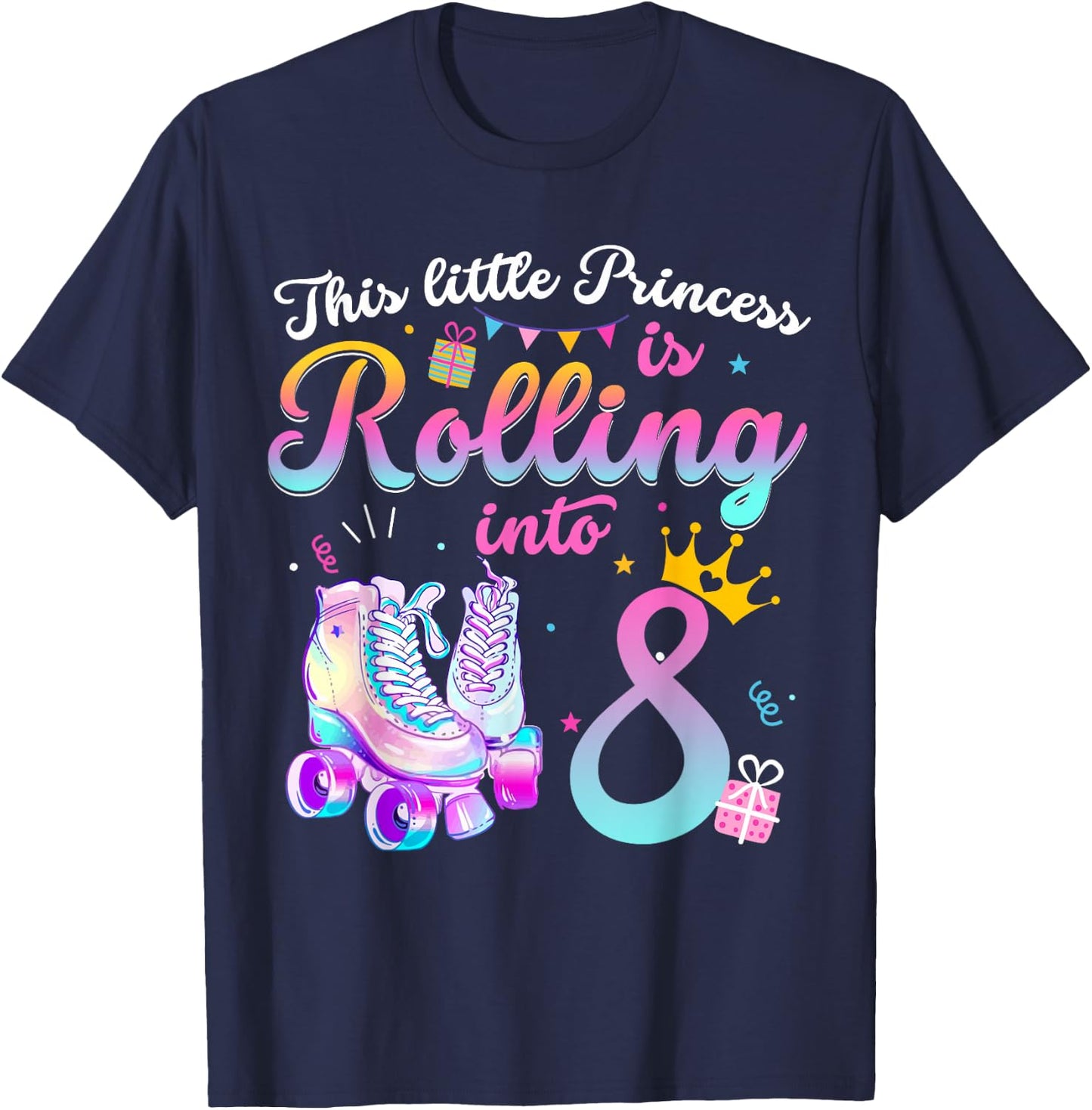 Roller Skate 8th Birthday Shirt 8 Year Old Girl Party Outfit T-Shirt - T-Shirt | Navy
