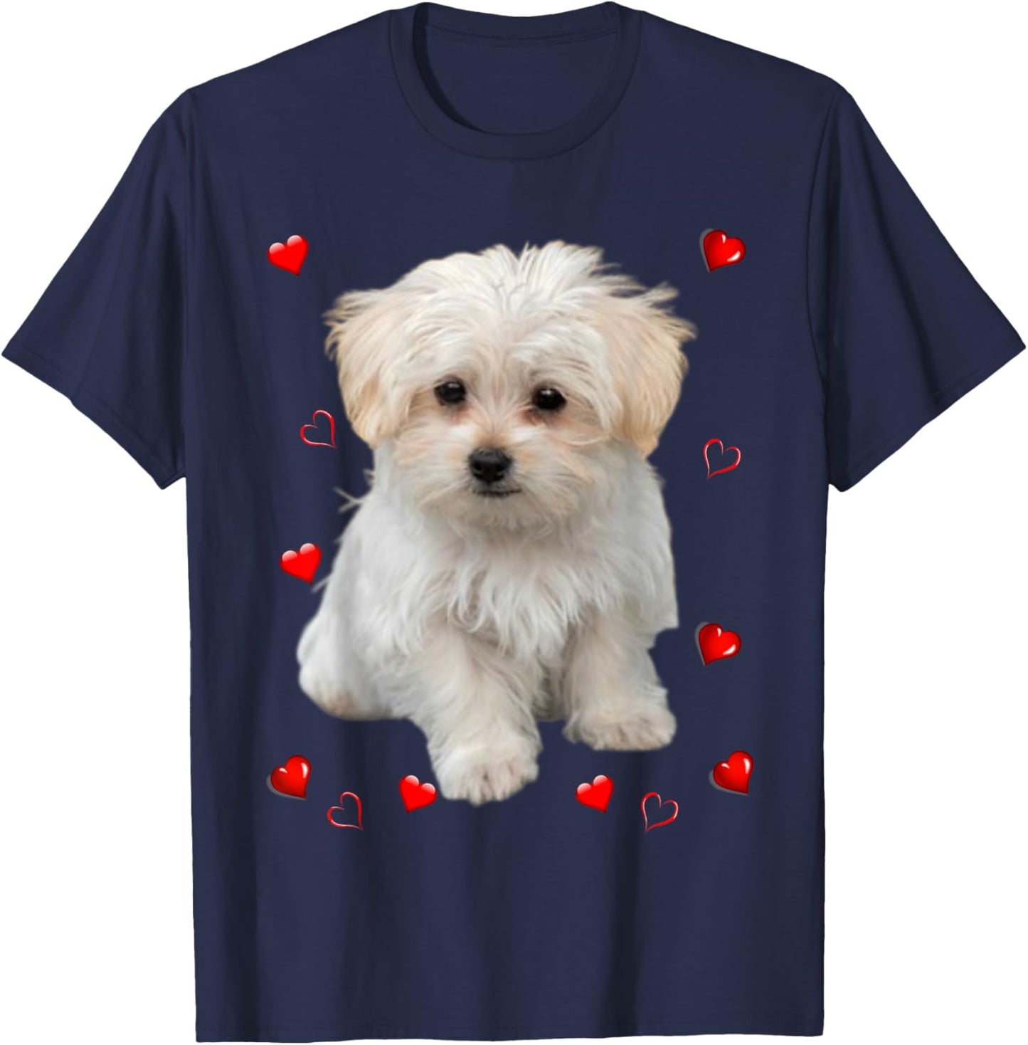 Maltese Dog Lover Puppy Owner Hearts, Maltipoo Mix Fans T-Shirt - T-Shirt | Navy