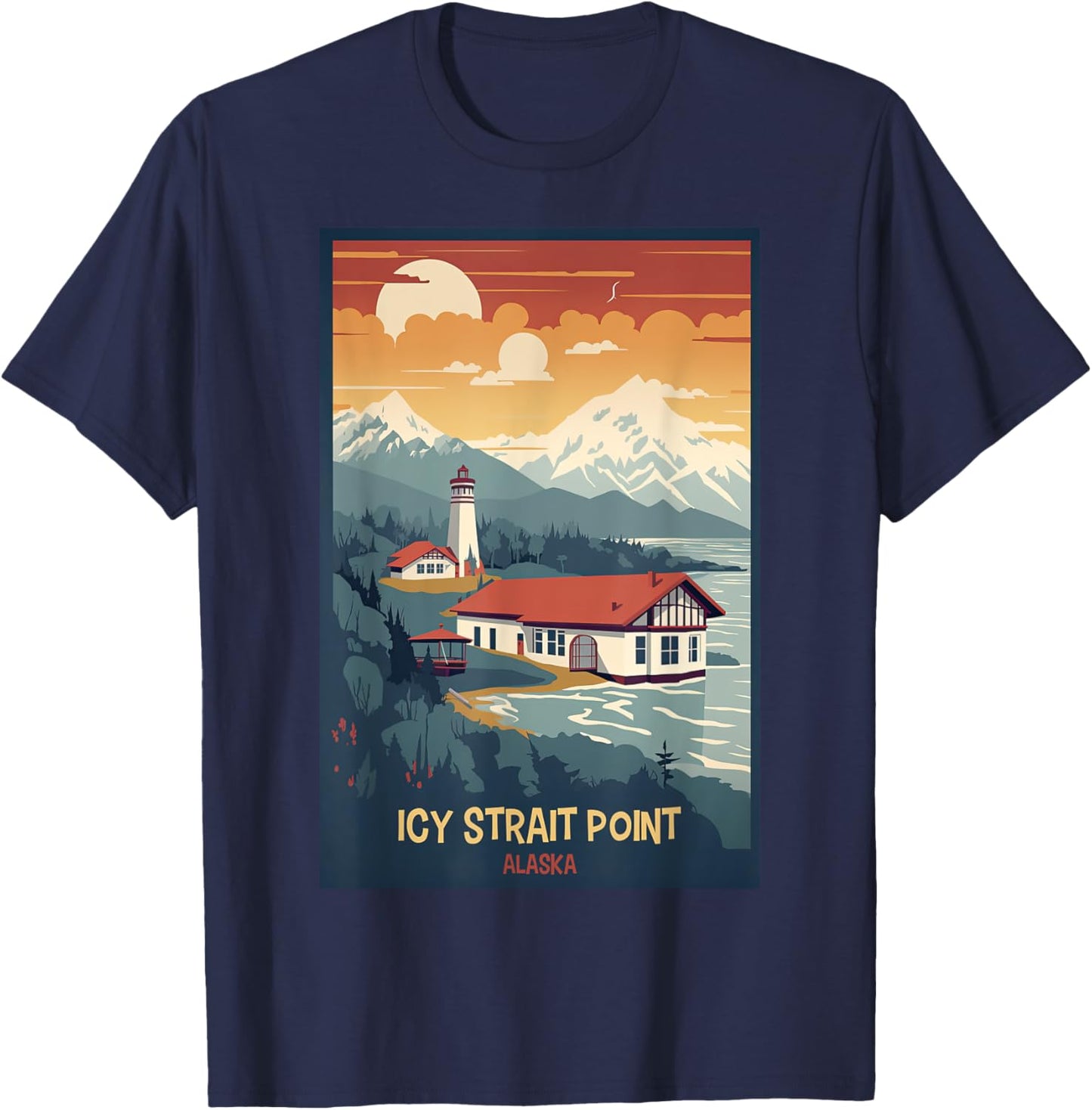 Icy Strait Point, Alaska Retro Travel Poster Graphic T-Shirt - T-Shirt | Navy