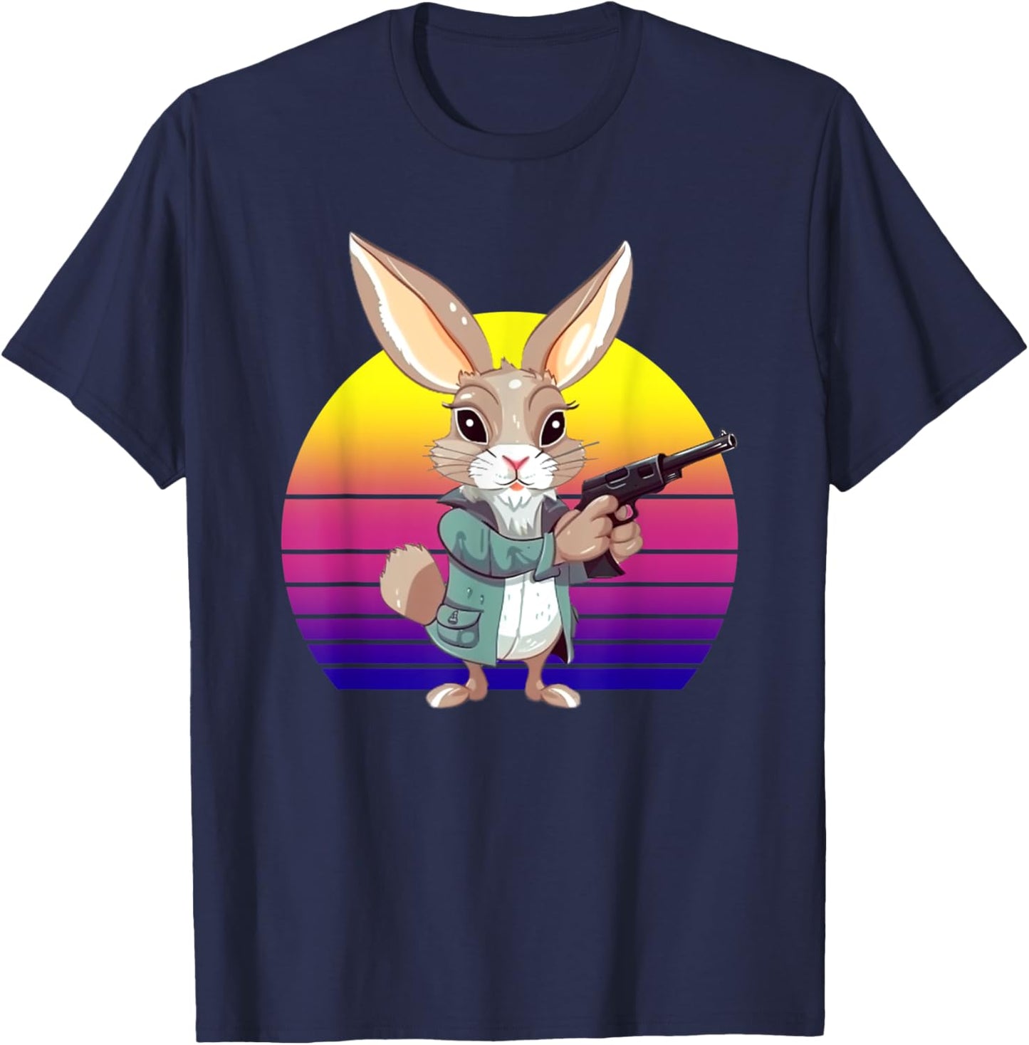 Gangster Bunny With A Gun Funny Rabbit Gun Lovers Design T-Shirt - T-Shirt | Navy