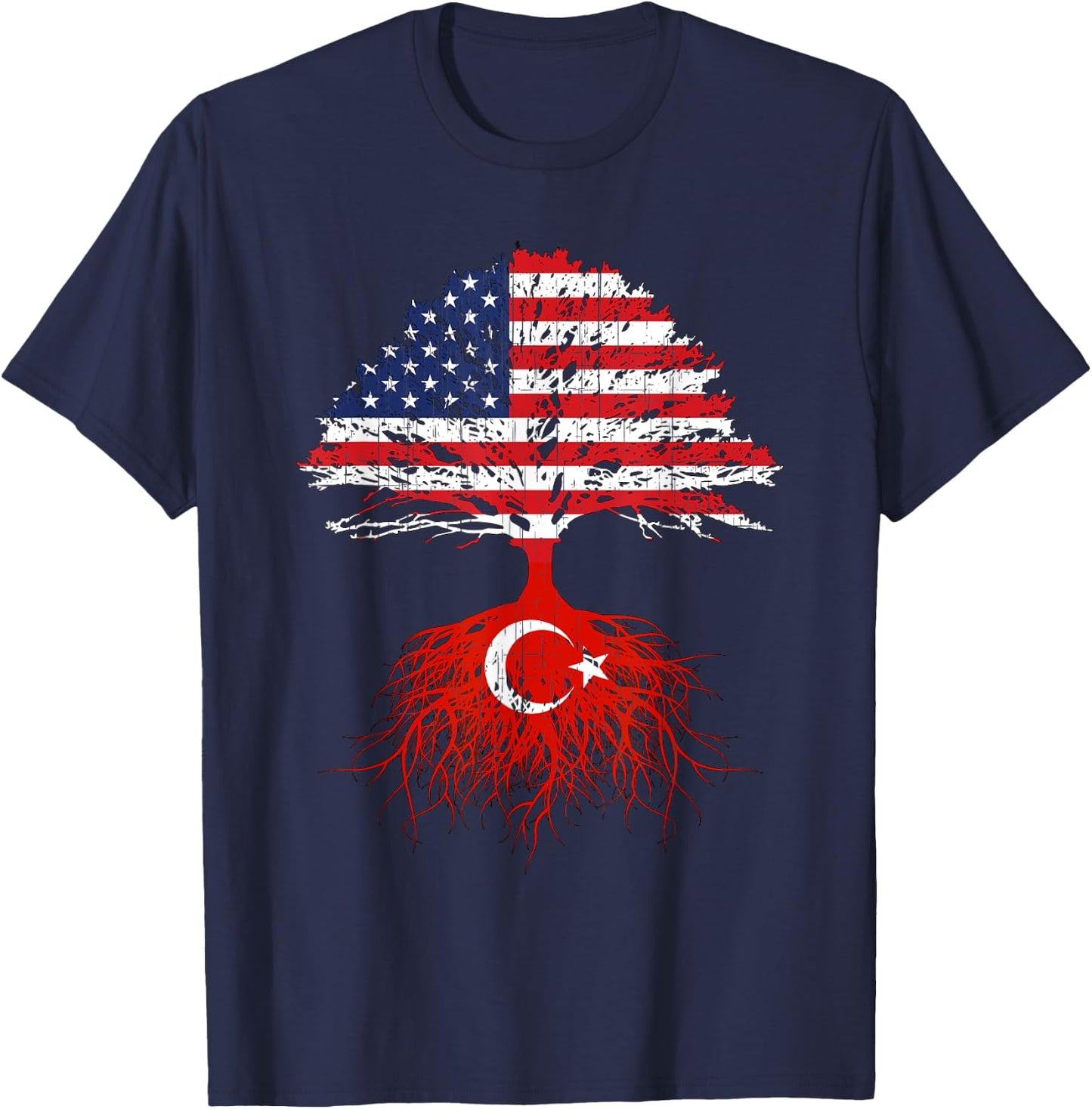 Turkey Roots Turkish American USA Flags Naturalization Gift Women Girls Kids Men T-Shirt - T-Shirt | Navy